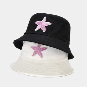 Starfish Embroidery Cotton Bucket Hat Sun Protection Outdoor Casual Beach Summer Sun Hat Women Girl