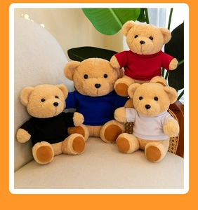 Groep schattige bruine teddybeer knuffels met kleurrijke mini t-shirts voor cadeau