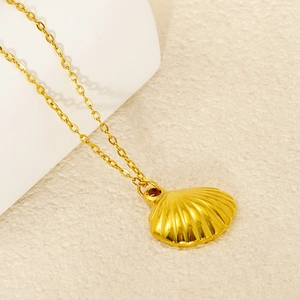 Muschel Anhänger Halskette 18K Vergoldet Edelstahl Elegant Ozean Inspiriert Ins Stil Minimalistisch Schmuck Für Damen