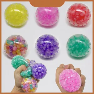 Colorful stress relief squeeze balls with beads in various vibrant rainbow colors