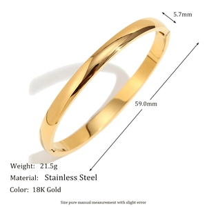 Bracciale rigido minimalista in acciaio inossidabile placcato oro 18K largo 4mm da donna