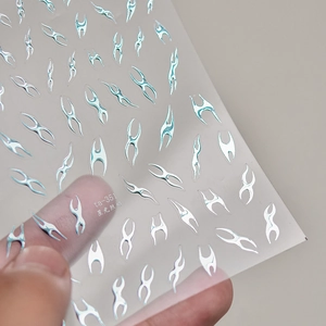 Detail of silver laser holographic flame nail stickers ta-351 with metallic finish