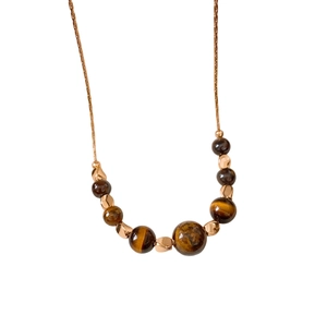 18k gold plated necklace with tiger eye beads in gradient sizes on a rose gold chain