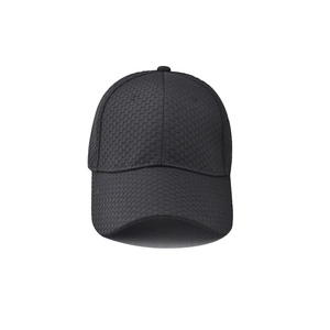 Minimalist black baseball cap with textured weave pattern and curved brim for men and women