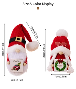 Size comparison for 24cm and 23cm Christmas gnome dolls with knit hats and wooden signs