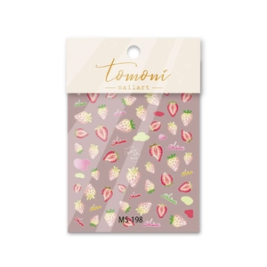 Feuille détaillée d'autocollants 3D MS-198 pour ongles avec motifs de fraises rouges et blanches