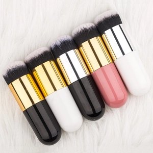 Five professional chubby foundation brushes with dual-tone soft bristles in multiple colors