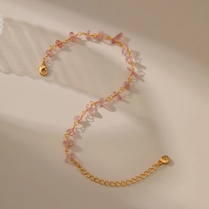 18K gold plated bracelet with natural pink crystal stones and adjustable lobster clasp
