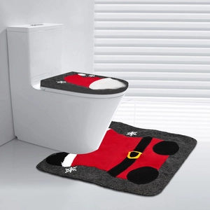 Set decorativo natalizio per WC con copriwater e tappeto a forma di gnomo rosso