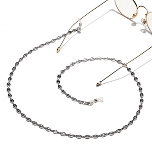 Silver stainless steel pig nose chain eyewear strap with non-slip silicone loops