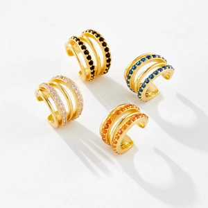 Minimalist S925 sterling silver ear cuffs set with colorful zircon for non-pierced ears