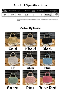 Tabla de tallas y dimensiones para el bolso de caja grabado en varios colores