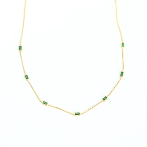 Minimalist 925 sterling silver gold plated necklace with small green emerald zircon pendants
