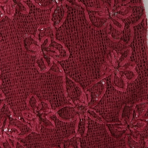 Sexy halter neck dress in burgundy mesh with floral embroidery and sequin details