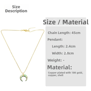Size guide for 18K gold plated moon pendant necklace with 45cm chain and shell charm