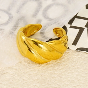 French vintage style gold spiral wavy open ring in polished stainless steel for women