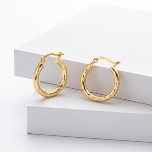 French style 925 sterling silver gold plated twisted rope hoop earrings for women