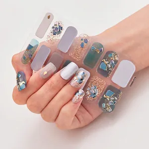 Nail Art Stickers Full Wrap Gold Foil Marble Pattern Glitter Rhinestone DIY Manicure Decoration For Women Fashion Trendy