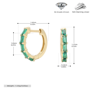 Detailed dimension guide for S925 sterling silver emerald zircon gold huggie hoop earrings