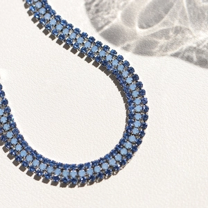 Three-row Blue Rhinestone Bracelet For Women Titanium Steel Stainless Steel Gradient Blue Crystal Chain Bracelet With Adjustable Extension Chain Jewelry