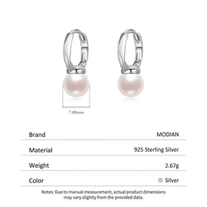 Elegant 925 sterling silver pearl earrings with 7mm round pearls in minimalist French style