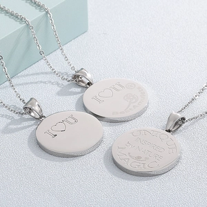 Minimalist round stainless steel pendant necklace with unique inspirational engraving