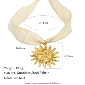 Minimalist 18K gold plated stainless steel sun pendant necklace with dimensions and size info