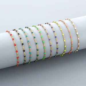 Stainless Steel Anklet With Colorful Enamel Beads Bohemian Beach Foot Jewelry Minimalist Vacation Accessory For Women