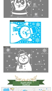 Christmas window stickers detailing Santa Snowman layout dimensions and application steps