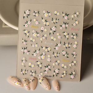 Detail von 5D-geprägten Gänseblümchen-Nagelaufklebern mit FEB-898 Blumenreliefmustern