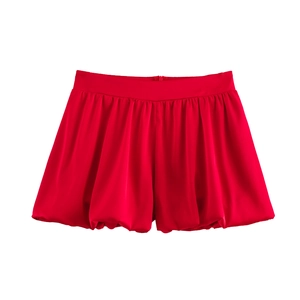 Short Bouffant En Satin Pour Femmes Brillant Plissé Ballon Hot Pants Doux Mignon Été Fermeture Éclair Dos