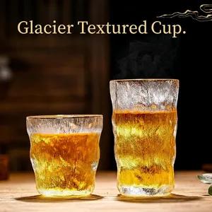 Japanese Style Glacier Texture Glass Cup Heat Resistant Hammered Design Transparent Water Whiskey Drinkware Home Use