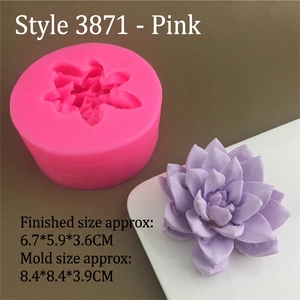 Pink succulent cactus silicone mold showing detailed dimensions for candle making