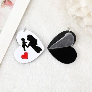 Acrylic Mother's Day heart pendants with mother and child silhouette for DIY jewelry