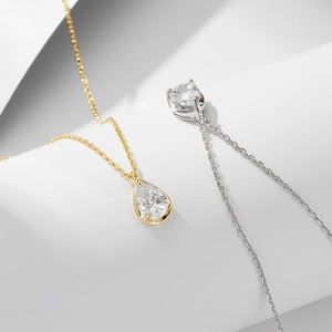 Minimalist S925 sterling silver water drop zircon necklace in gold and silver colors