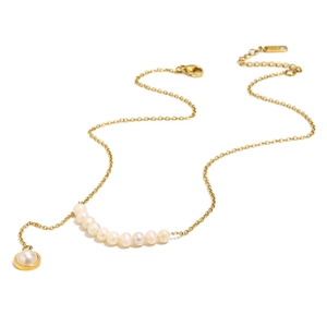 Élégant collier en acier inoxydable plaqué or 18K avec perles blanches à la main