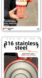 Détail de l'intérieur en acier 316 et du gobelet portable à motif cerise rouge