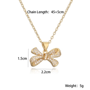 Detailed dimension guide for 18K gold plated bow necklace with cz pendant and chain length
