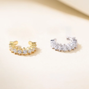 Minimalist S925 sterling silver U-shaped ear cuffs with cubic zirconia in gold and silver