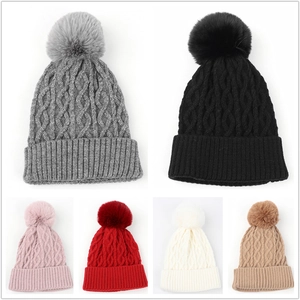 Berretto In Maglia A Trecce Da Donna Con Pompon Tinta Unita Spesso Caldo Inverno All Aperto Antivento In Acrilico