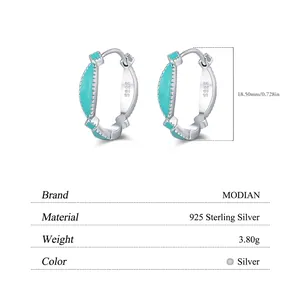 Minimalist S925 sterling silver hoop earrings with mint green enamel and size markings