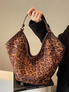 Leopard Print Large Capacity Tote Bag Faux Suede PU Leather Streetwear Fashion Shopping Shoulder Bag For Women