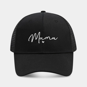Cappellino trucker nero con ricamo bianco Mama e retro in rete traspirante ideale