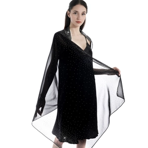 Elegant black chiffon shawl for women with sparkling starry glitter for evening wear