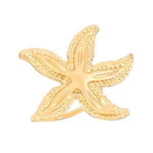 Detailed view of a golden starfish ear cuff with realistic textured arms and polished center