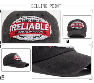 Macro detail of vintage washed cotton fabric and high-quality embroidery on baseball cap