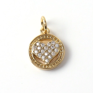 Gold-plated heart pendant with micro-paved zircons in a round base for jewelry making