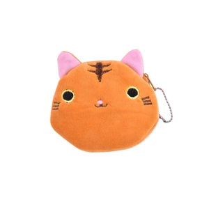 Cute plush kitten coin purse with orange fur, pink ears and metal keychain