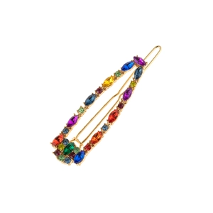 Lot de 4 barrettes en alliage doré ornées de strass colorés de taille marquise et cristaux