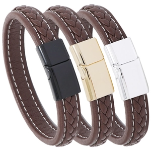 Men Women Braided Leather Bracelet PU Leather Alloy Magnetic Clasp Casual Retro Hand Woven Wristband Fashion Accessory